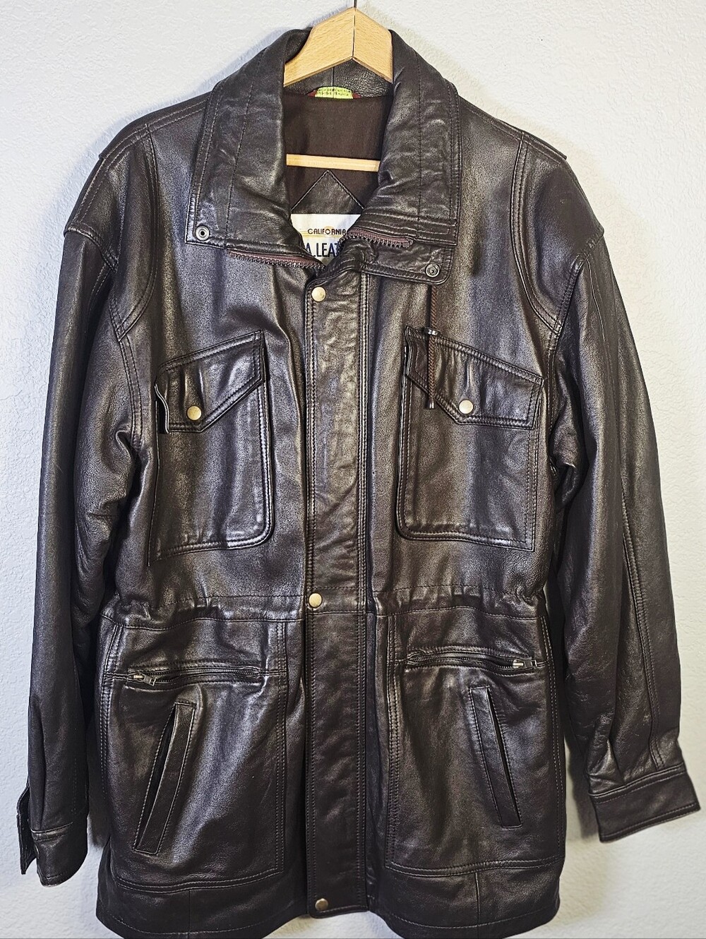 Vintage Style California L.A. Leather Brown Genuine Leather Field Jacket Men's M